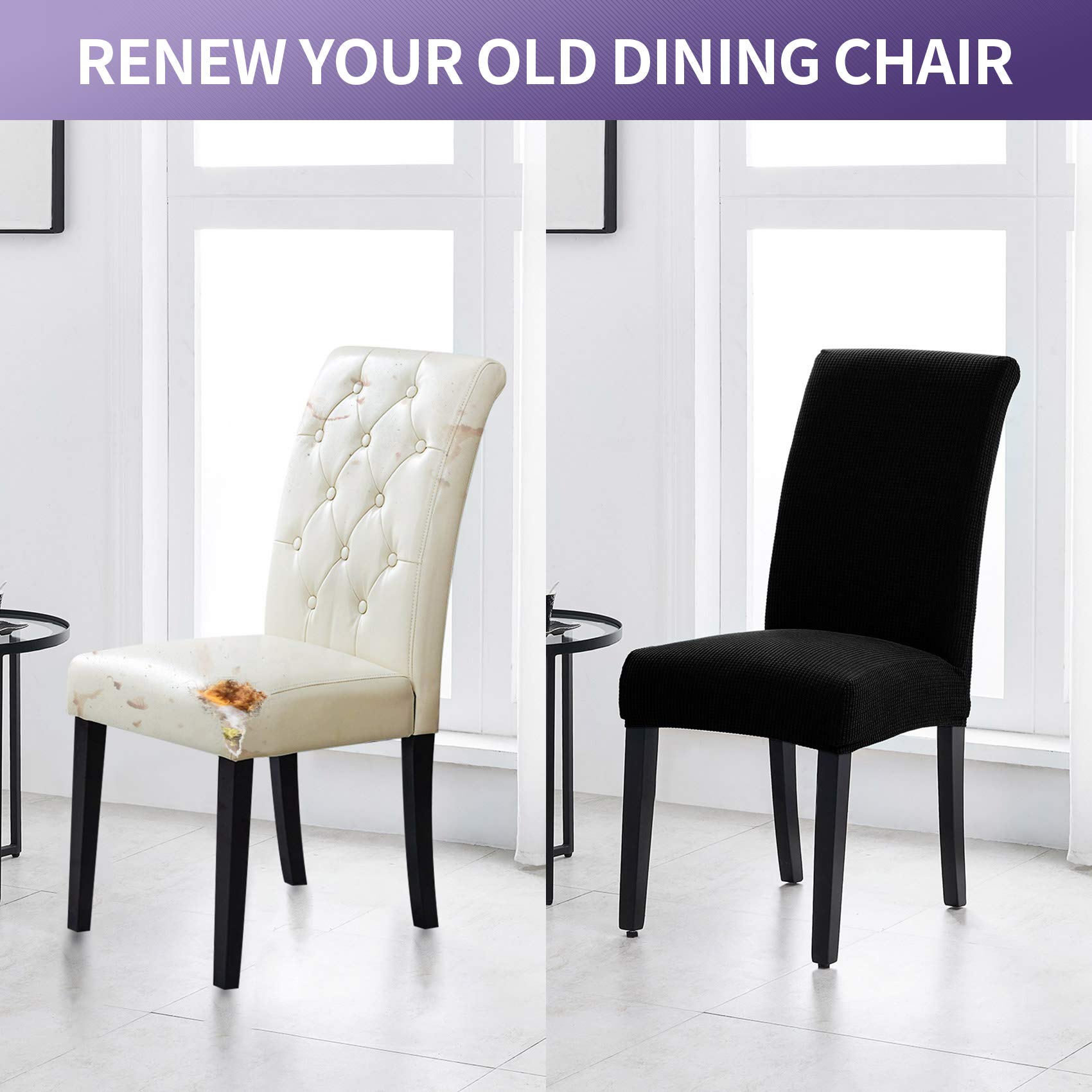 Joccun - Set di 6 coprisedie per sala da pranzo, impermeabile, per sedie e sedie rimovibili, per sala da pranzo, hotel, colore: nero