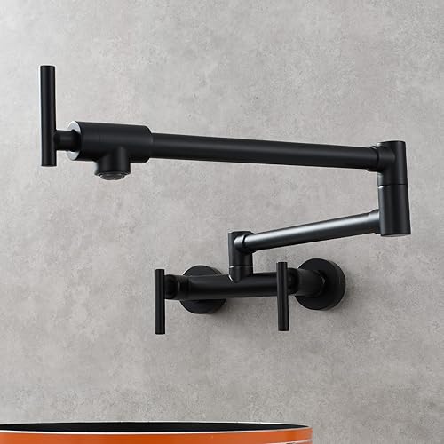Miniatura 3 de Tecmolog Grifo de llenado de olla montado en la pared negro grifo de agua caliente y fría de latón para fregadero de cocina 2 agujeros, BB1242