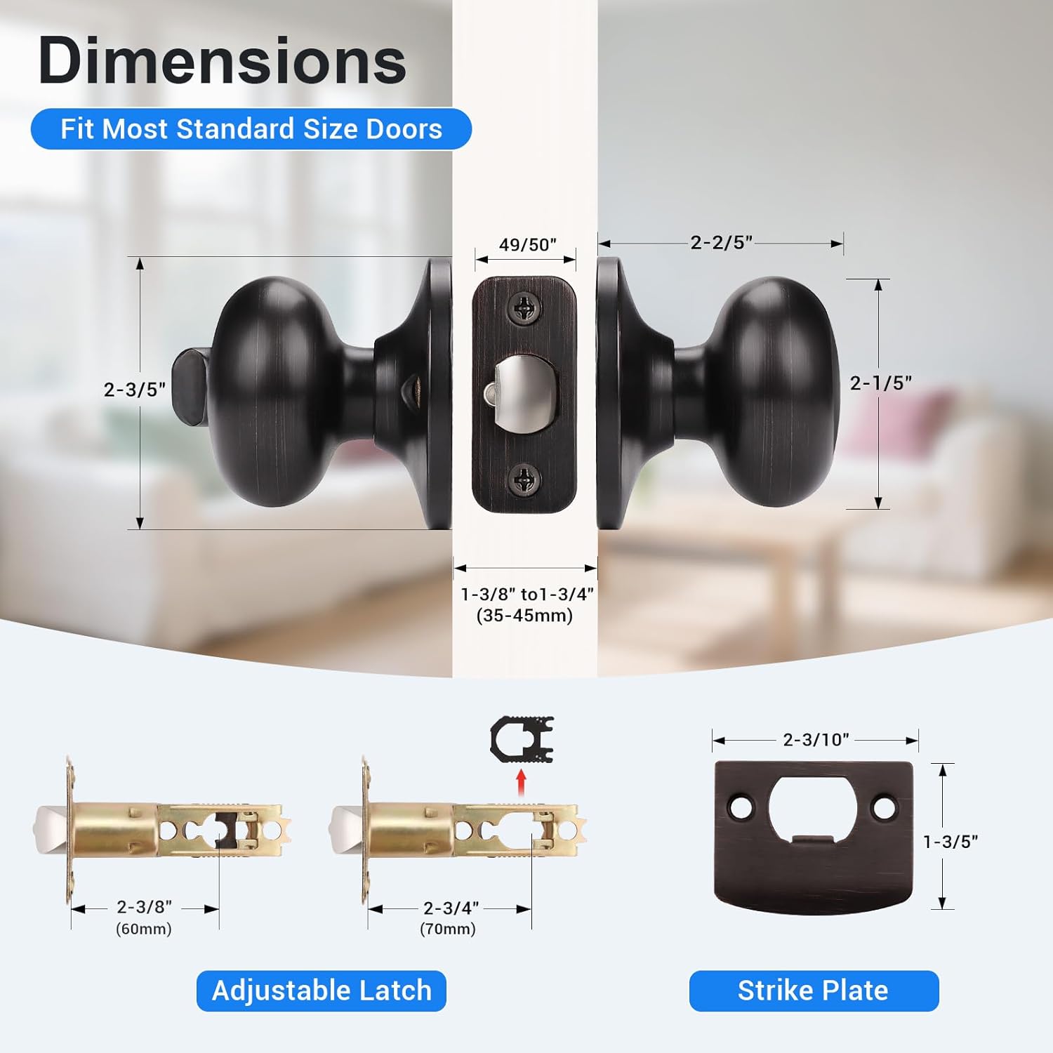 KNOBWELL 2 Pack Exterior Door Knobs with Key, Entry Door Knob with Lock and Keys for Bathroom Bedroom, Oil Rubbed Bronze