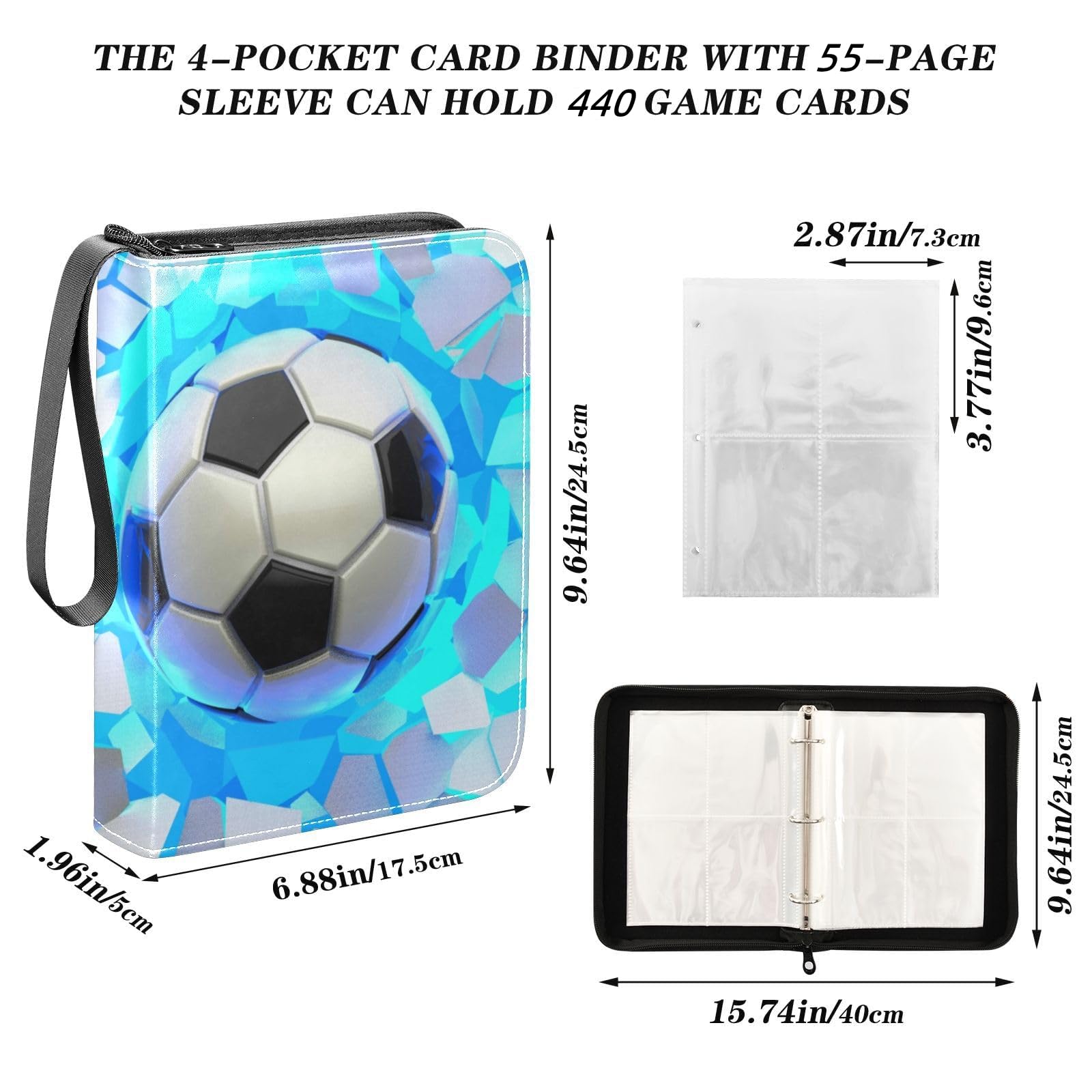 Libro di Carte Collezionabili di Calcio, Album Calcio Carte Album di carte 50 Pagine Capacità di 400 Carte,Libro di Carte di Calcio, Raccoglitore di
