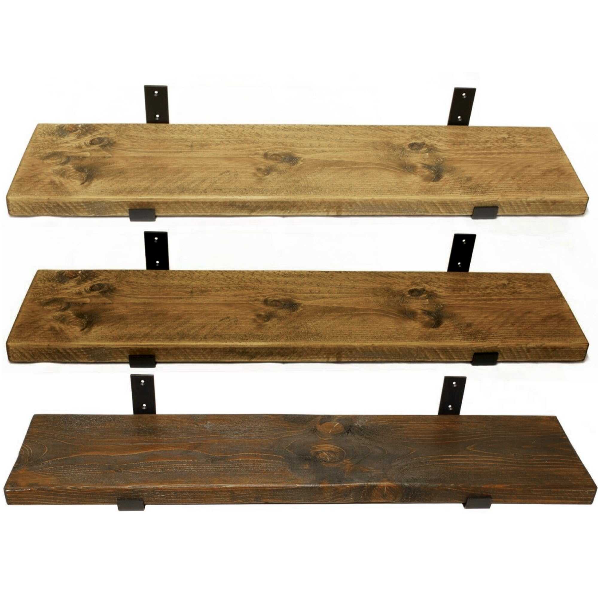 Top Notch Home & Living Wooden Board Wall Shelf, Handcrafted Rustic Wooden Shelves, Hand Made Wood Board Shelves, Wooden Rustic Board Shelving, Incl 2 Up Brackets per Shelf