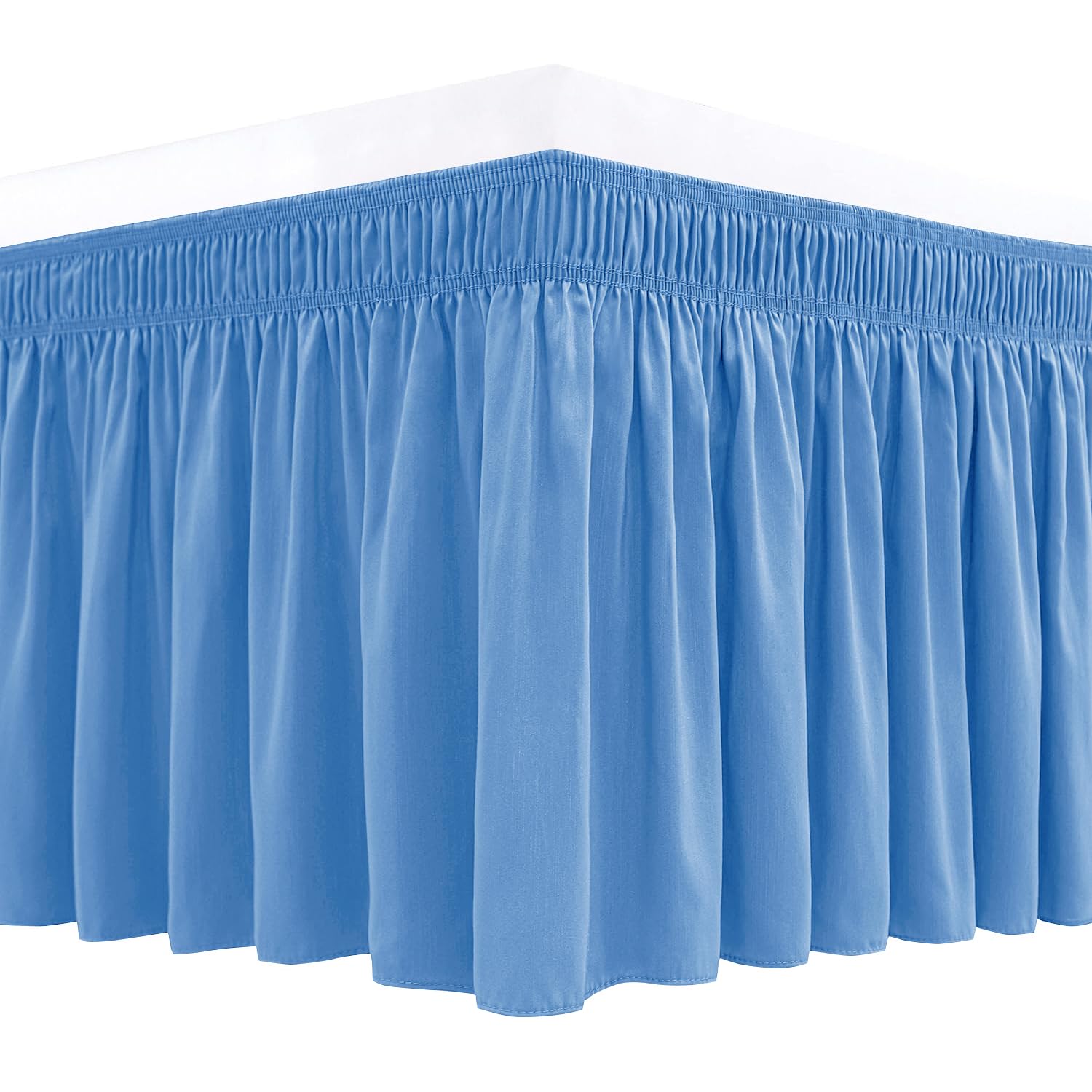 BiscaynebayWrap Around Bed Skirts for Queen Beds 15" Drop, Denim Blue Elastic Dust Ruffles with Adjustable Belts Silky Luxrious Fabric Machine WashableOEKO-TEX STANDARD 100