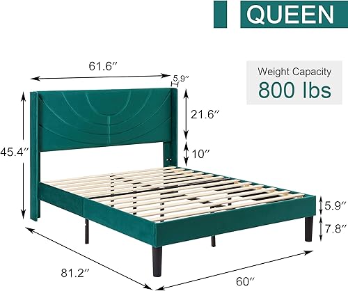 Miniatura 2 de VECELO Base de cama tapizada tamaño Queen con cabecera de tela ajustable, soporte de listones de madera, no necesita somier, base de colchón, fácil