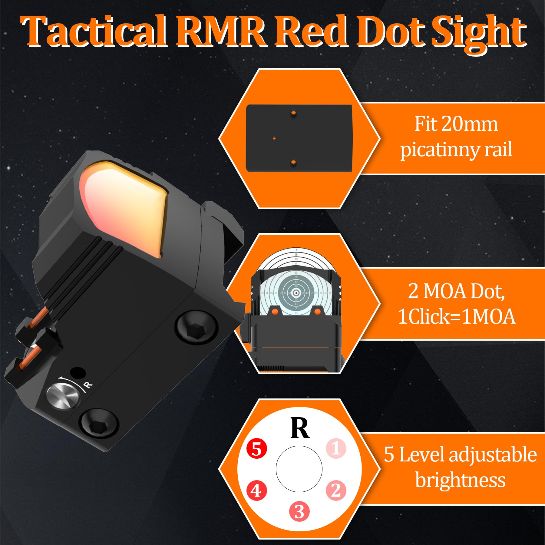 TRSAIM RMR Red Dot Sight, Tactical 20mm Red Dot Sight 2MOA Pistol Scope Adjustable Brightness for Glock Mount,Rail Mount Shunting Red Dot Adjustable-Brightness Scope for Pistol Handgun