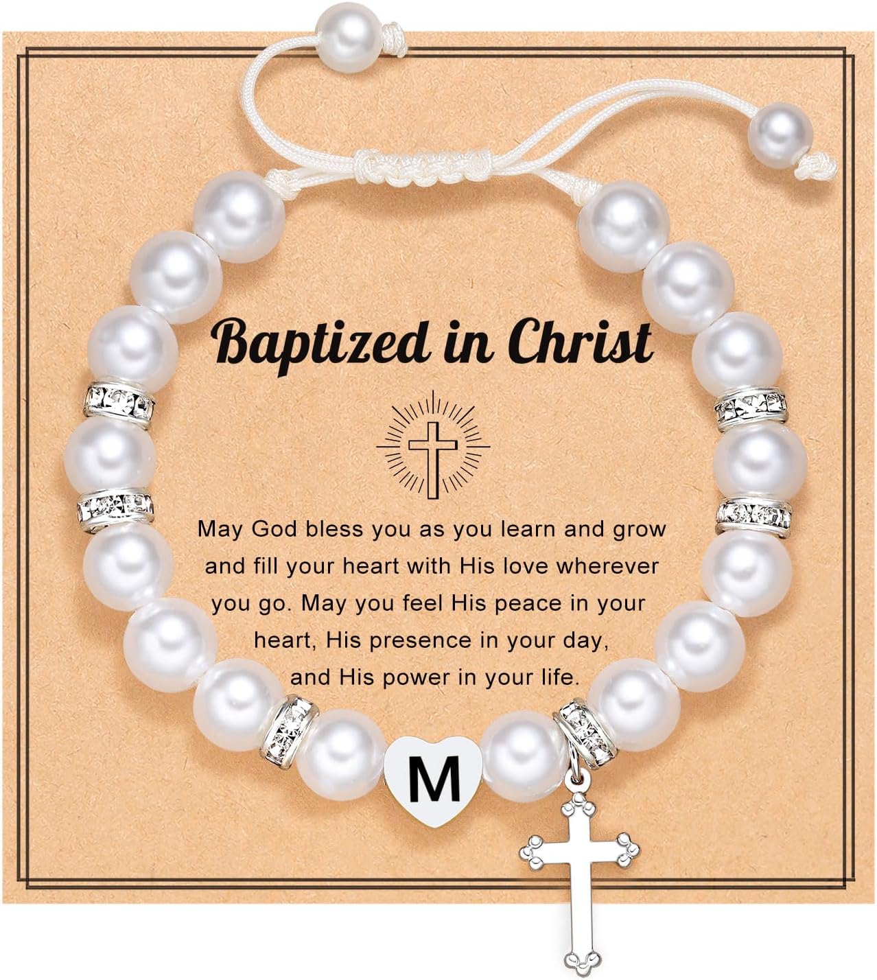 UNGENT THEM Initial Heart Cross Charm Bracelet for Girls, Baptism First Communion Easter Confirmation Gifts for Girls Teens