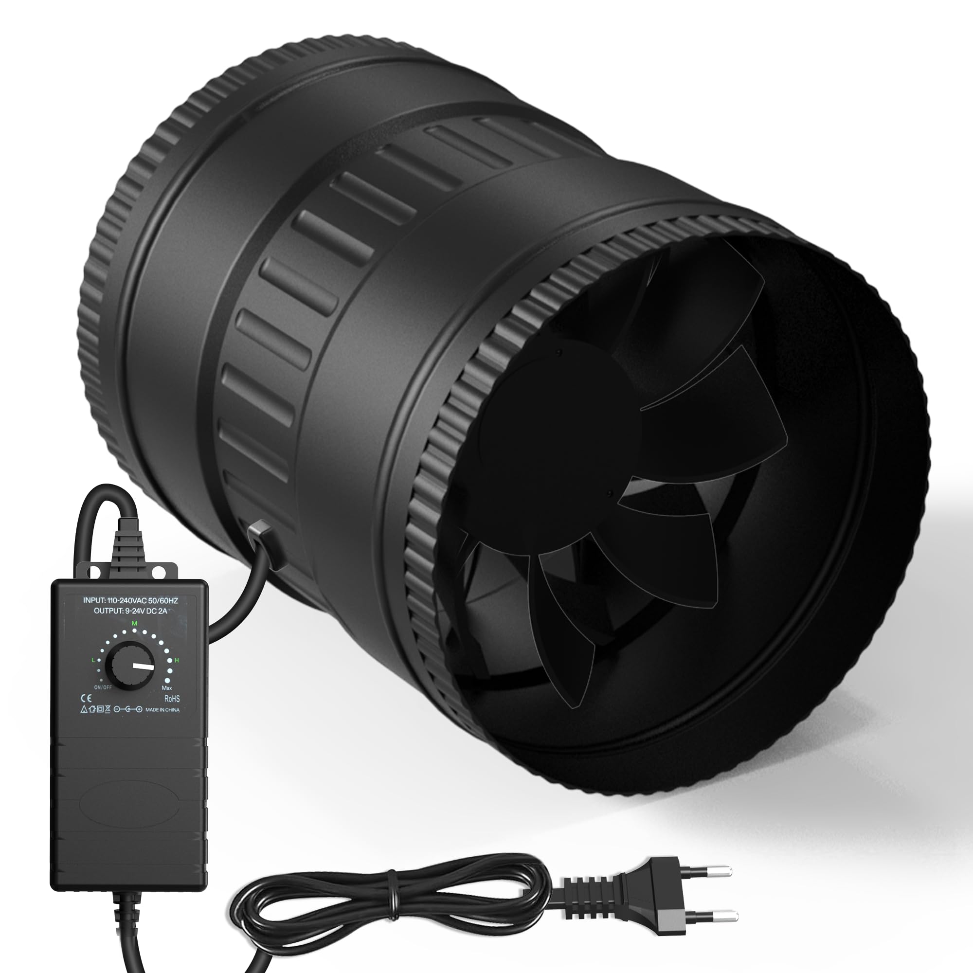 Extracteur d'Air 200 mm, Ventilateur d'Extraction 1088 m³/h,EC Moteur Conduit 2600 PRM 45 W Contrôleur de Vitesse,Cave Humide, pour Refroidissement Tentes Croissance Cultures Hydroponiques