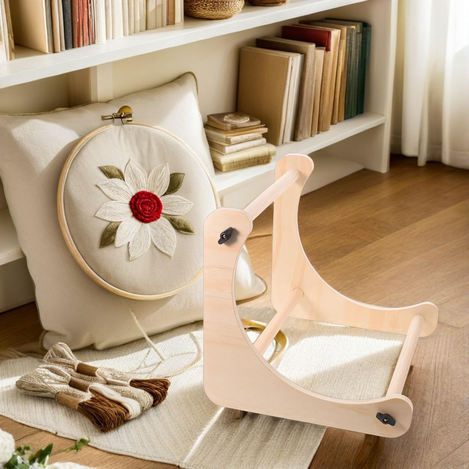 SHINEOFI Soporte de Bordado de Madera de Haya Ligero con 2 Varillas Ajustables para Proyectos de Punto de Cruz y Viajes, Multiusos y Portátil