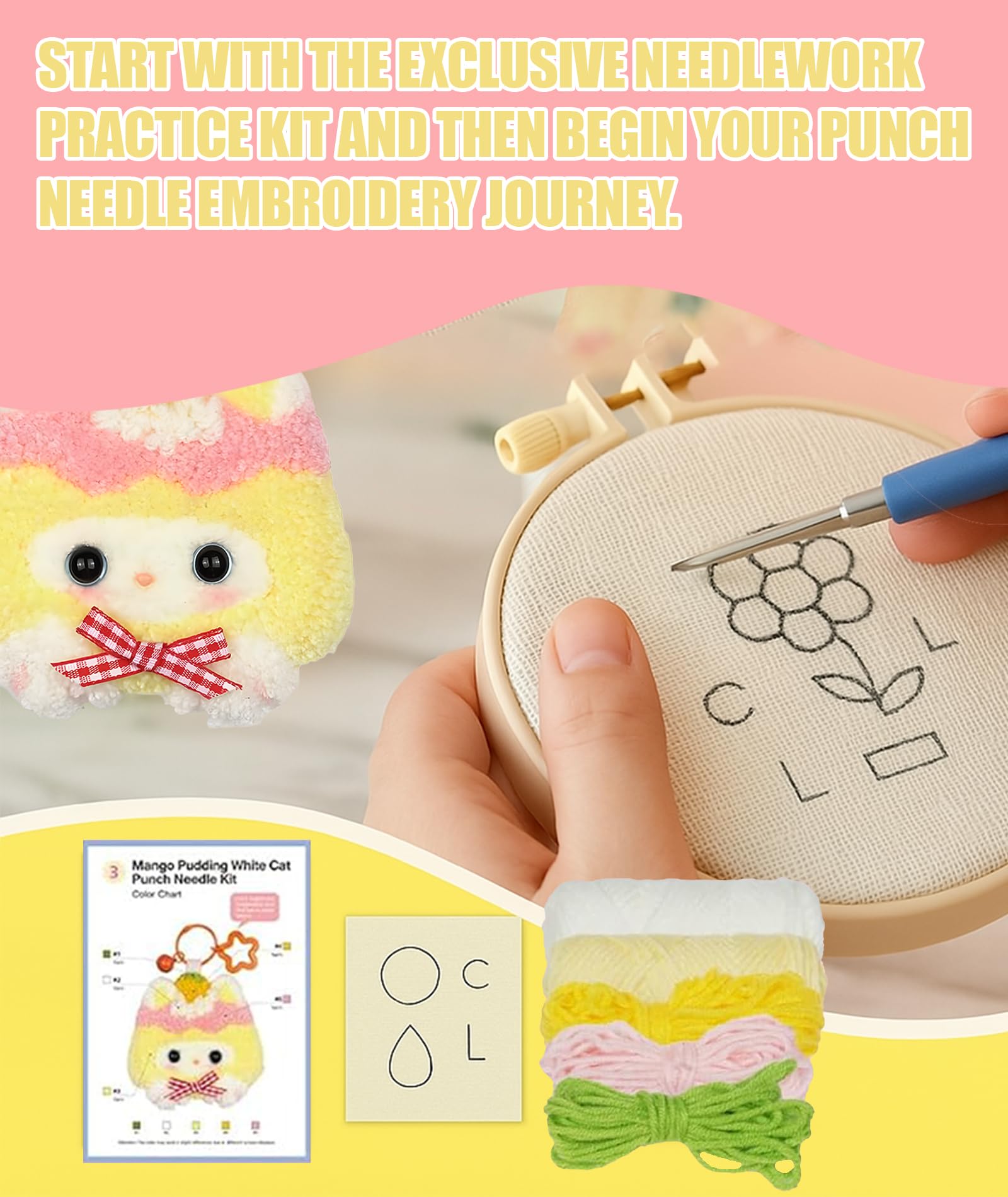GODSDWARES Punch Needle Kits, Embroidery Kits, Embroidery Kit for Beginners Cross Stitch Kit for Kids for Beginners Including Printed Patterns Needles Easy to Follow Instructions Family