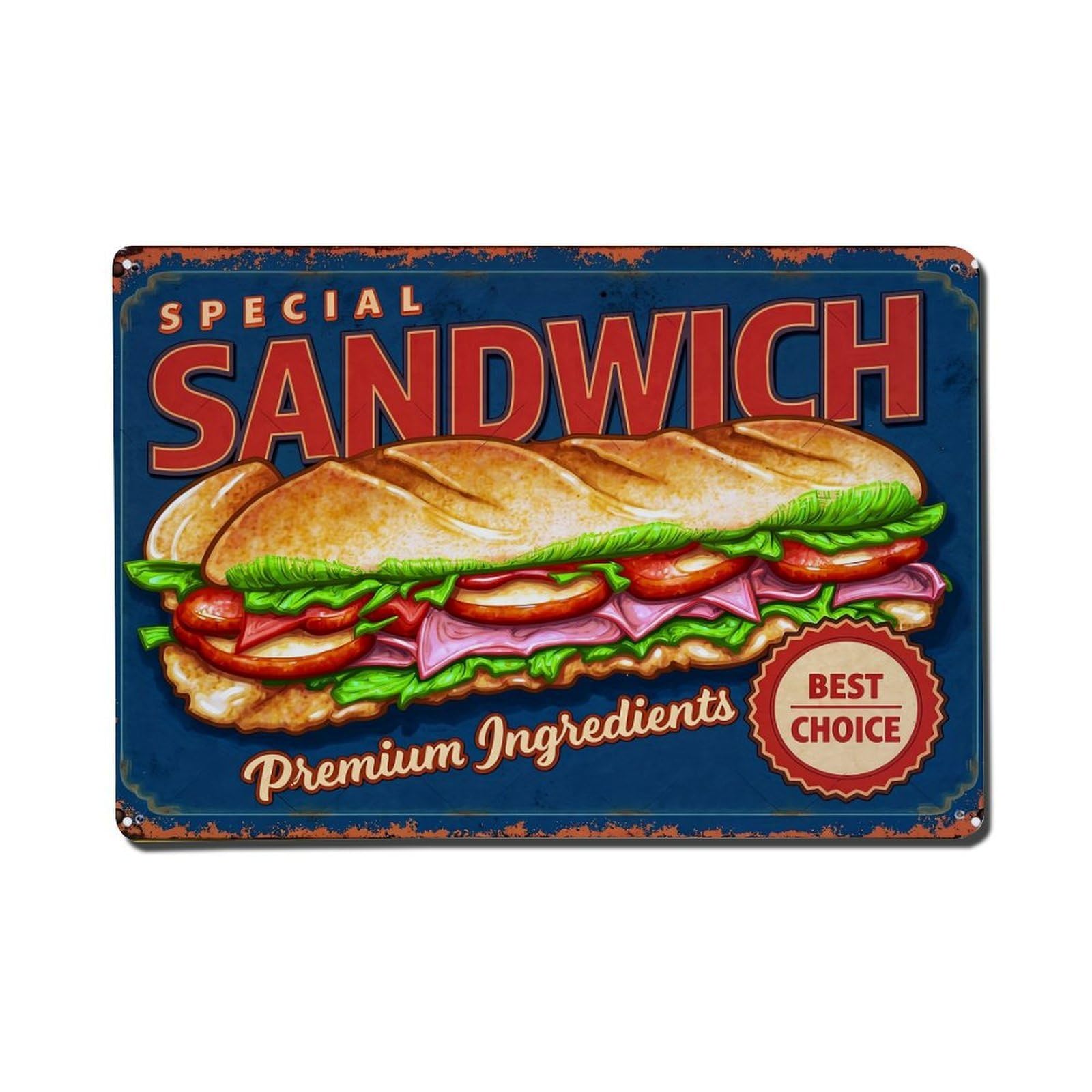Jdfenggu Vintage Special Sandwich Premium Ingredients Bes_1pblu Retro Metal Tin Sign, Metal Poster For Bar, Home, Man Cave, Kitchen, Laundry Room Art Decor 8X12 Inch