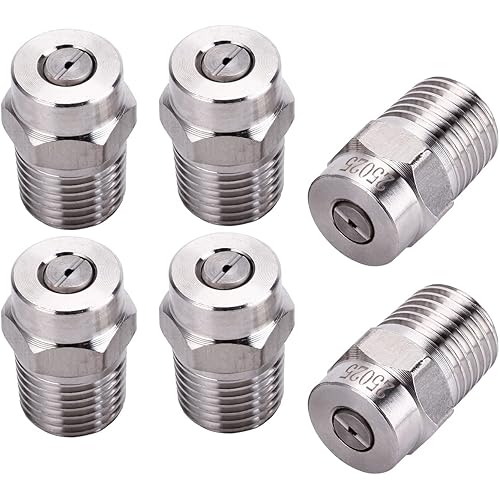 25 Degree Surface Cleaner Tips with 2.5 Orifice, 1/4'' Male NPT, 4500 PSI Threaded Spray Nozzles, Stainless Steel, 6 Pcs