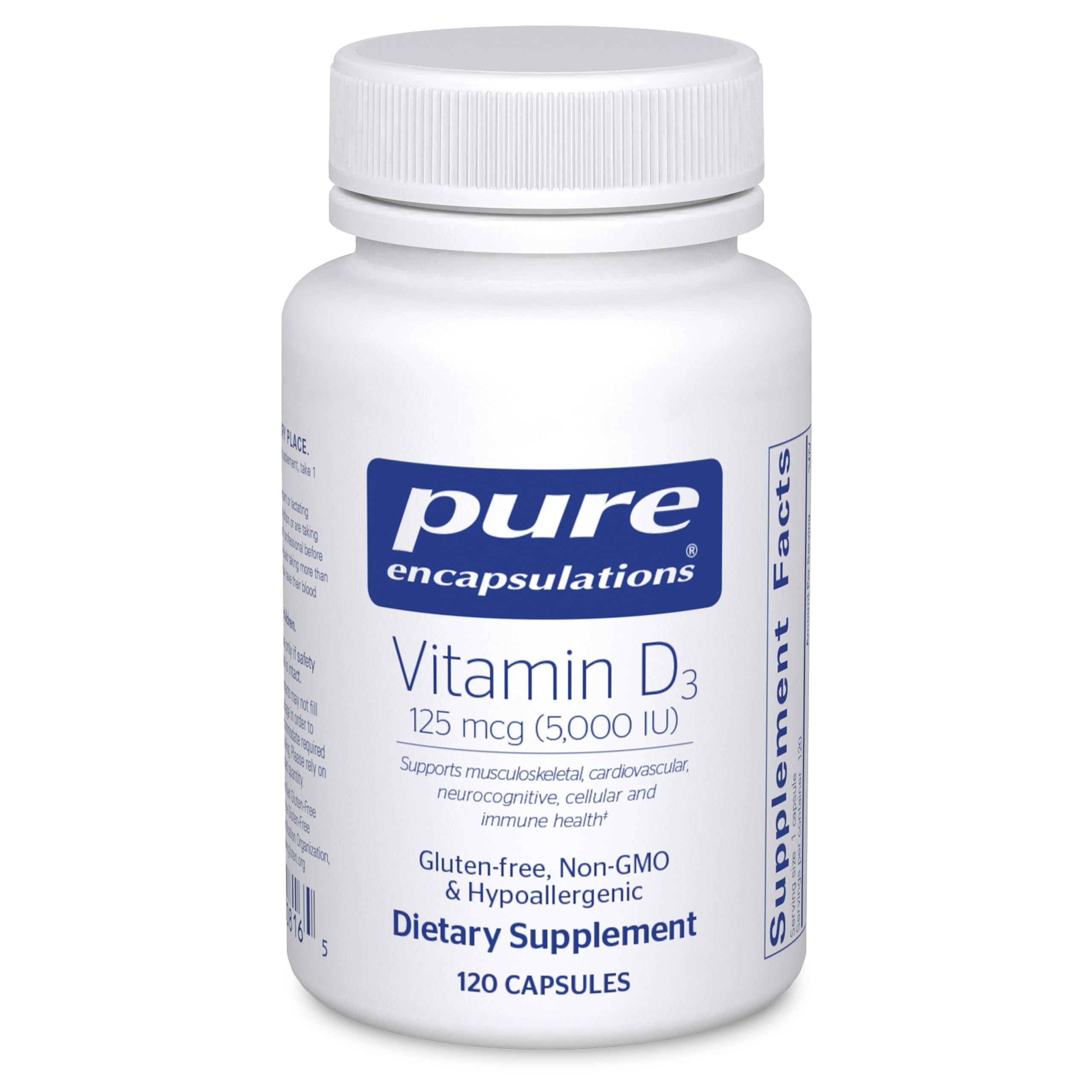 Pure EncapsulationsVitamin D3 125 mcg (5,000 IU) - Supplement to Support Bone, Joint, Breast, Heart, Colon, and Immune Health* - with Vitamin D - 120 Capsules