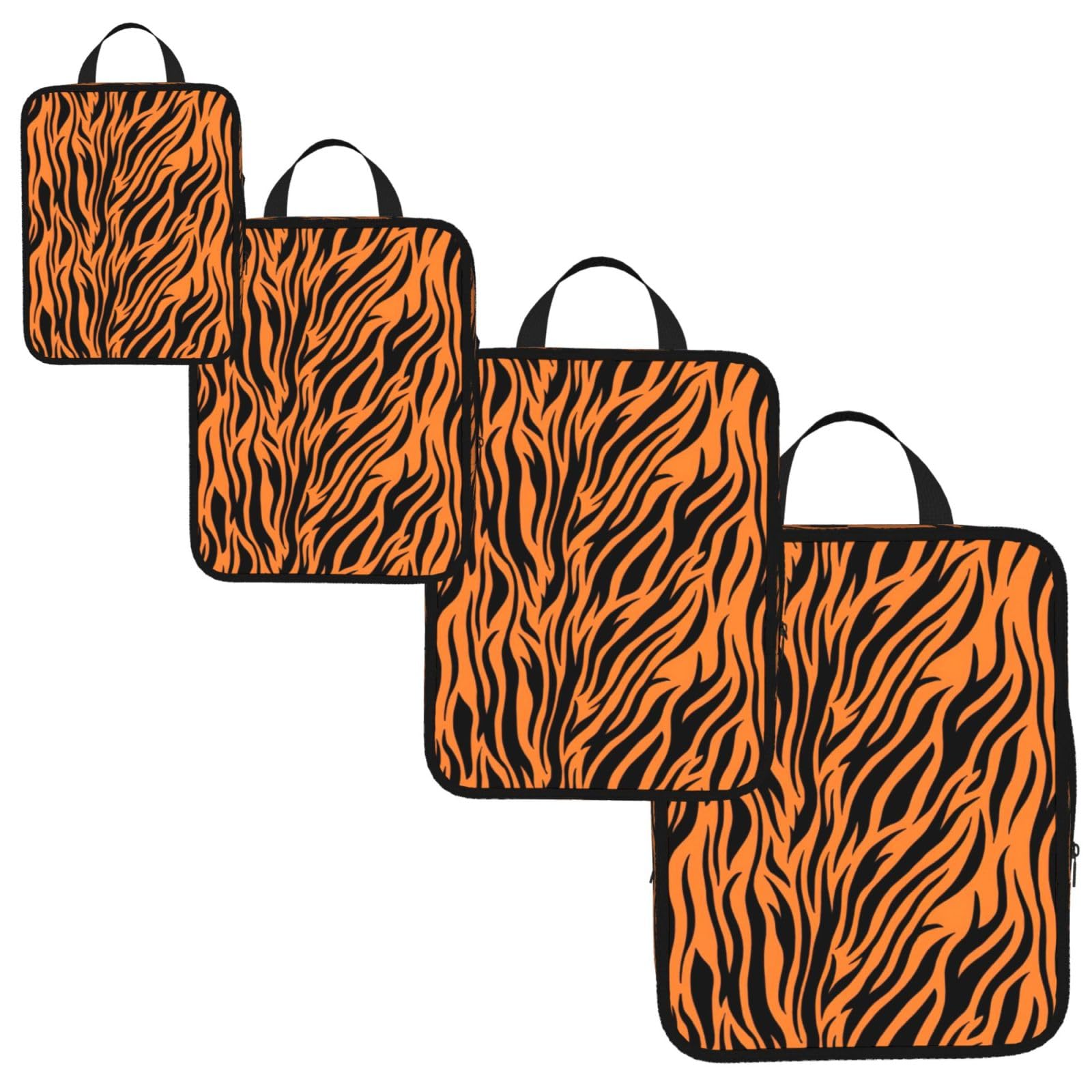Tiger Stripes Orange Pattern Print 4 Set Compression Packing Cubes for Suitcases,Expandable Storage Bag Organizers