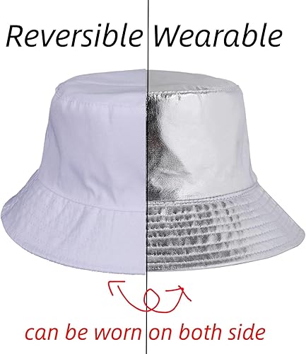 Miniatura 5 de MILAKOO Rock Metallic Bucket Hat Gorra reversible Unisex pescador ala ancha Rock Punk Hippie Sombrero