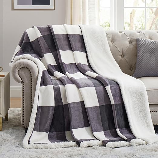 PU MEI Sherpa Blanket Fleece Throw Blanket Twin Plaid Thick Bed Blanket