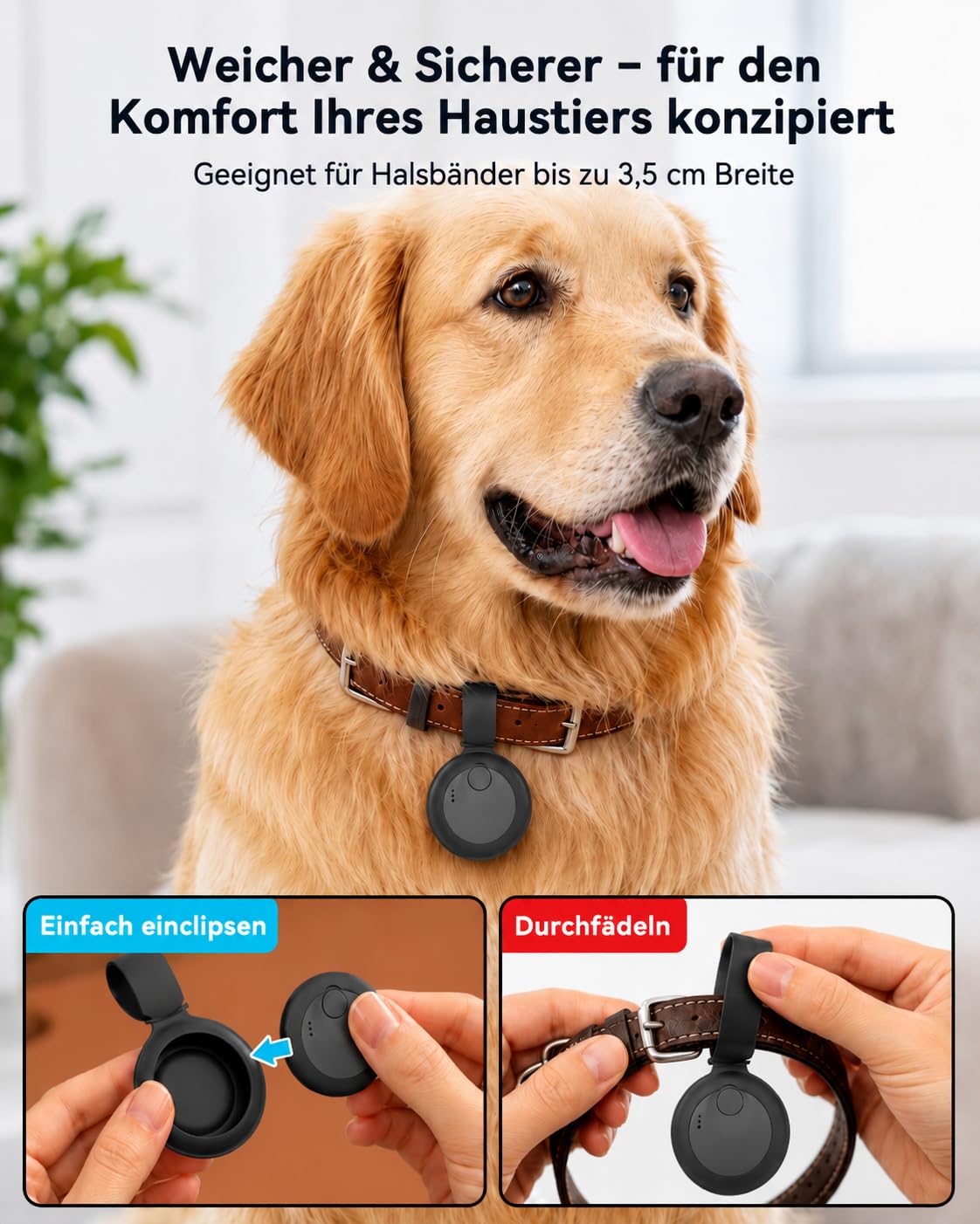 Hunde Tracker für Android, kompatibel mit Google „Mein Gerät Finden“, Bluetooth GPS Smart Tag ohne SIM-Karte & ohne ABO, Hundetracker mit IP67 wasserdichter Silikonhülle für Hundehalsband