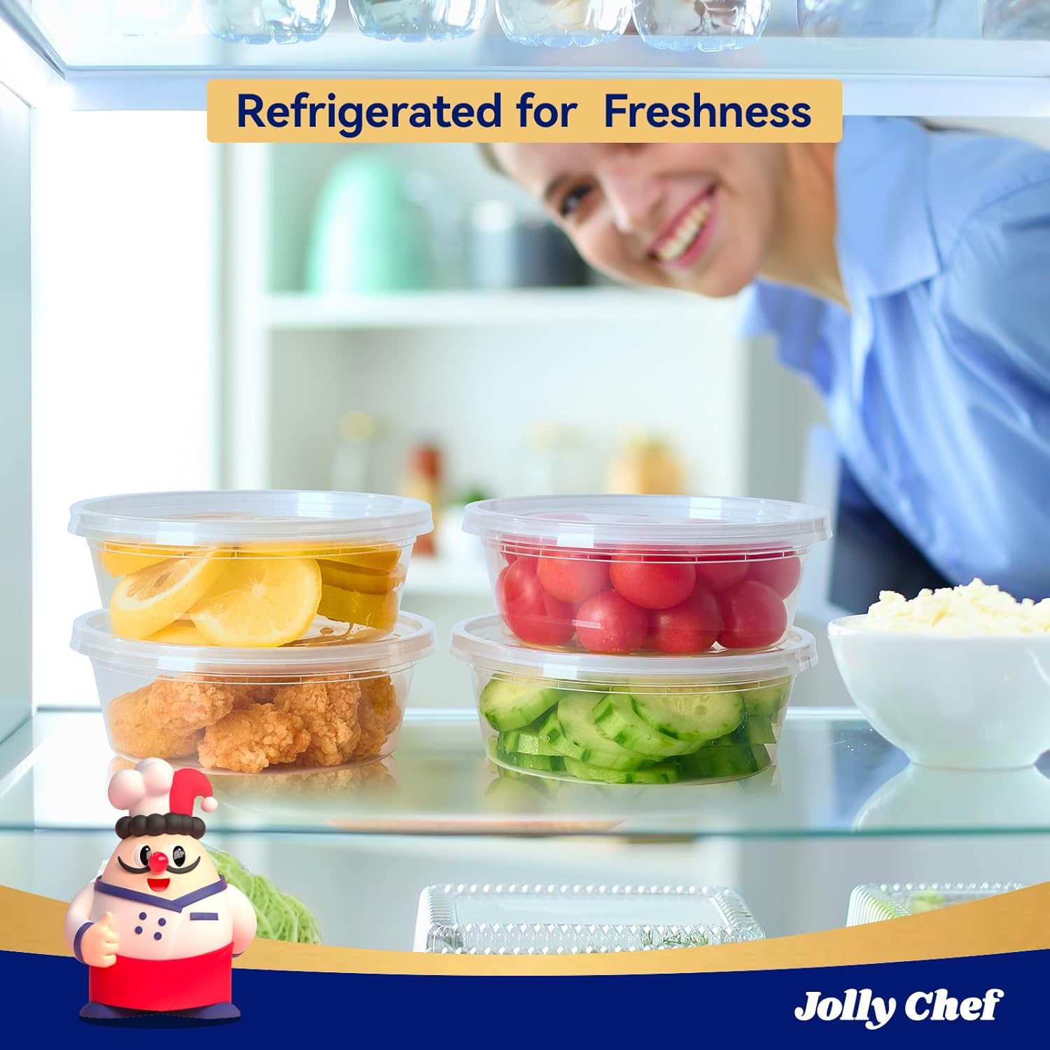 JOLLY CHEF Deli Food Storage Containers with Lids 8 OZ 50 Set Food Storage Containers, Leakproof |Stackable | Microwave | Dishwasher | Freezer Safe - Image 3