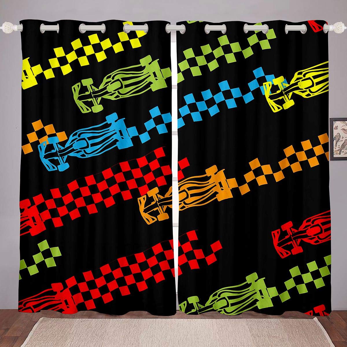 Homemissing Boys Cartoon Curtain Race Sports Car Window Treatments For Kids Teens Extreme Sports Theme Window Drapes Car Sports Competition Window Curtain Automobile Style Decor W66*L90 — image 1