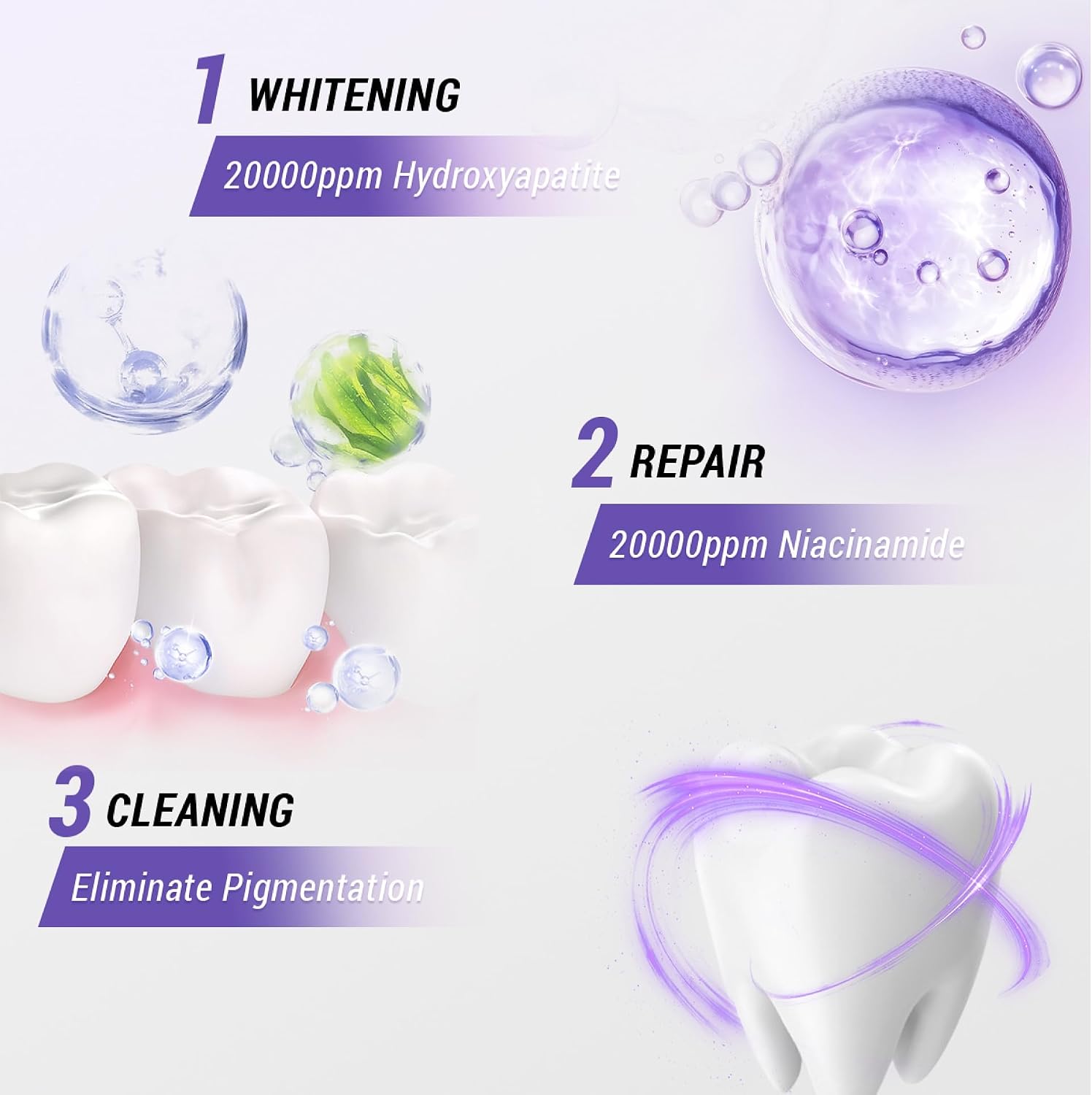 Teeth Whitening Powder, 3PCS Purple R5X Toothpaste Whitening Powder with 20,000ppm Hydroxyapatite & 20,000ppm Niacinamide,Teeth Whitening & Removes Stains & Breath Freshener,30g