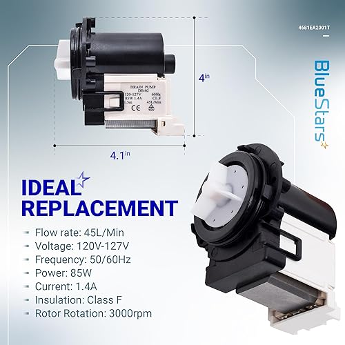 Miniatura 2 de BlueStars 4681EA2001T Motor de bomba de drenaje de lavadora para Kenmore LG - Reemplazar AP5328388 4681EA1007G P5328388 2003273, 4681EA1007D,