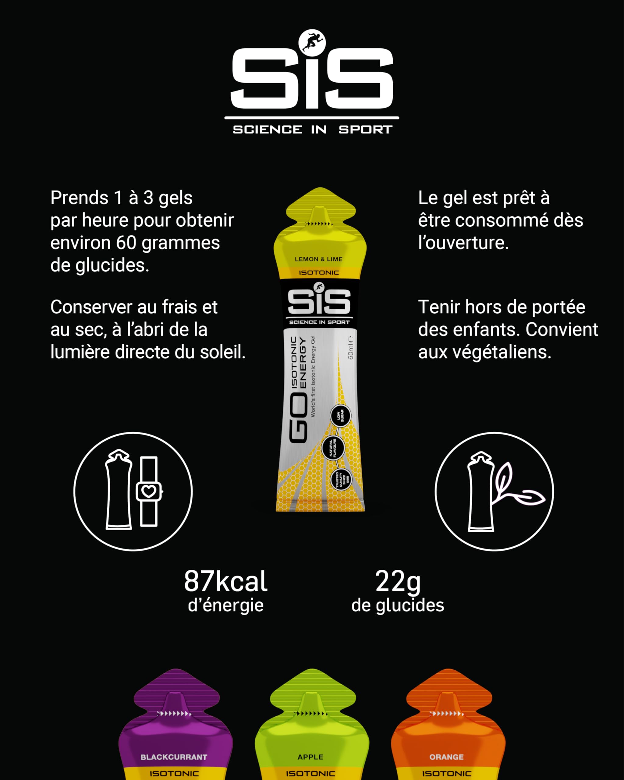 Science in Sport GO High Carb Gel Énergie Isotonique 20 x 60ml Vegan - Formulation isotonique avec 22g de glucides, bon apport d'énergie, alternative optimale aux boissons isotoniques