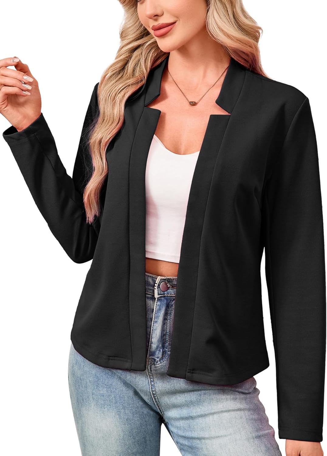 Yesfashion Womens Blazers Long Sleeve Open Front Slim-Fit Lightweight Business Casual Suit Jacket