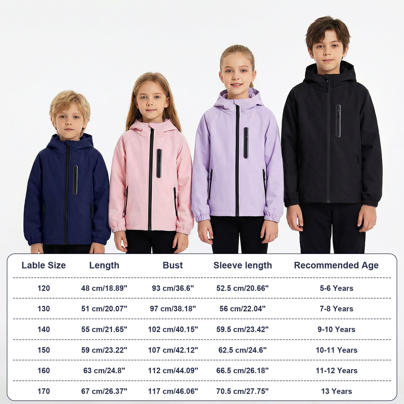 Blouson Imperméable pour Enfant Veste de pluie à Capuche, Garçon Fille Coupe-vent Leger Respirant Zippée Manteaux Mi-saison avec Réfléchissant Extérieur Vêtement 5-13 Ans