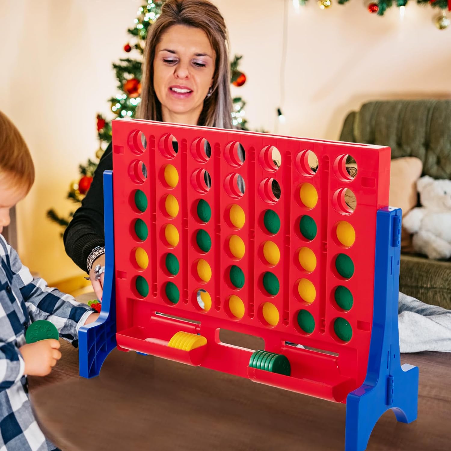 Honey Joy Giant 4-in-A-Row, Wall Mounted & Tabletop Four Connect Game, Indoor Outdoor Board Game for Adults Kids, Basement Game Room Decor, Jumbo 4-to-Score Connect Game Set w/Carrying Bag & 42 Coins