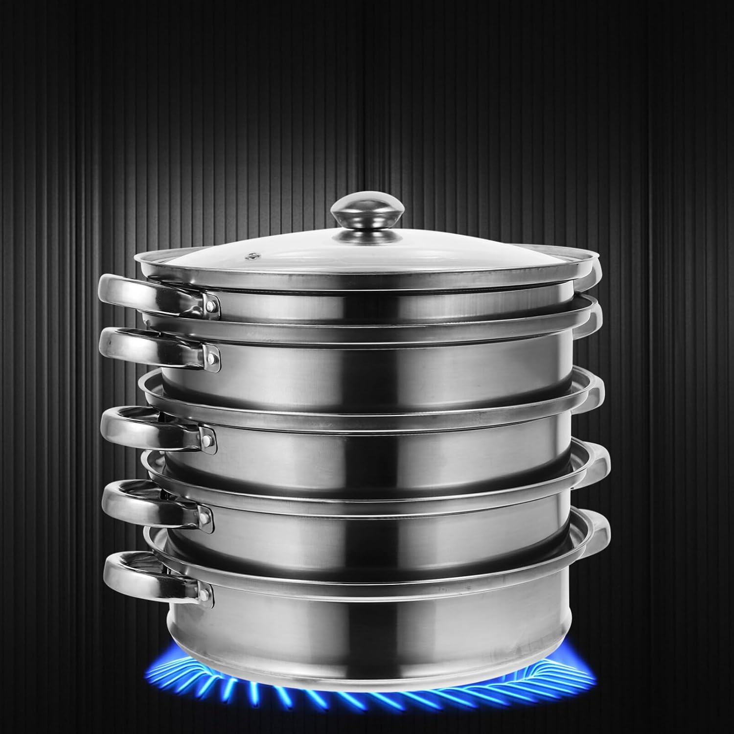Aluminum Pot Steaming Pot 5- Layer Steaming Cookware with Tempered Glass Lid 28cm Dim Sum Basket