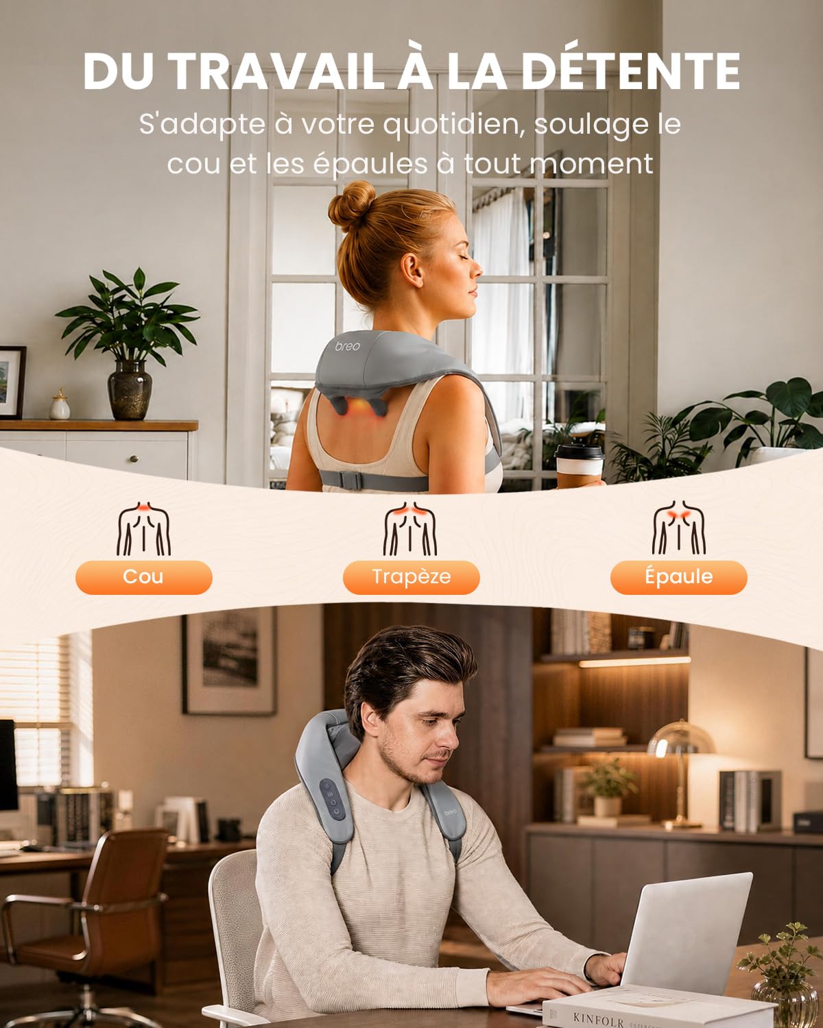 Breo N5mini Masseur de cou avec chaleur, pétrissage Shiatsu 5D, Gris