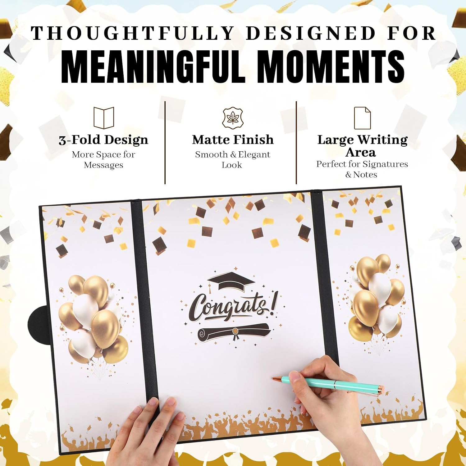 Engrowtic 3 Pcs Graduation Guest Book 2026 Black Gold Graduation Party Decorations Congratulations Graduates Signature Guest Book for Class of 2026 Men Women College High School Graduations Gift Card