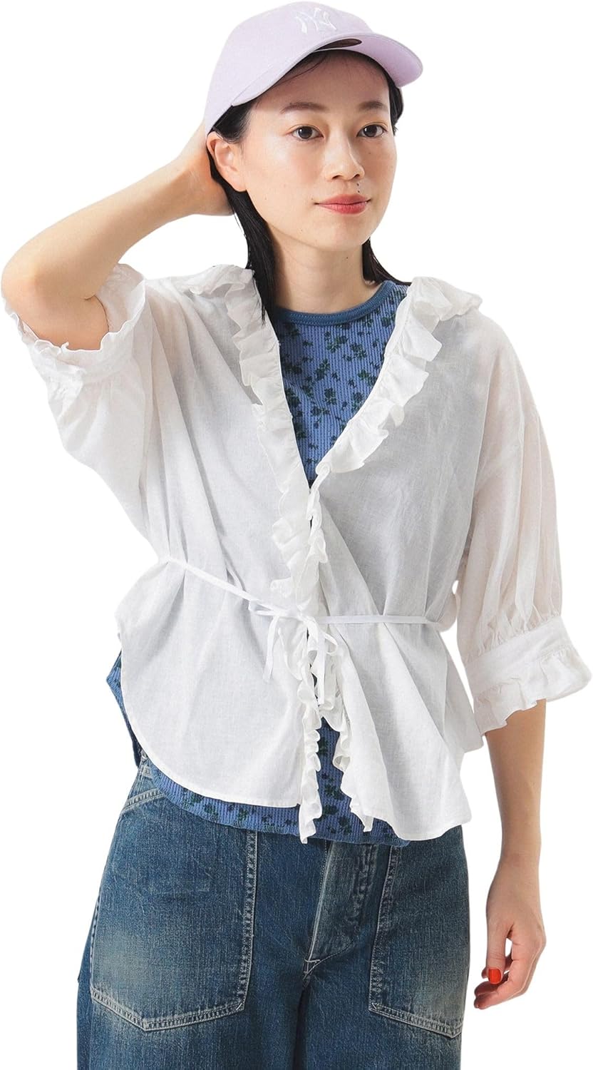 ラボレイトリー laboratory フリルデニムシャツ 麻混 フリーサイズ