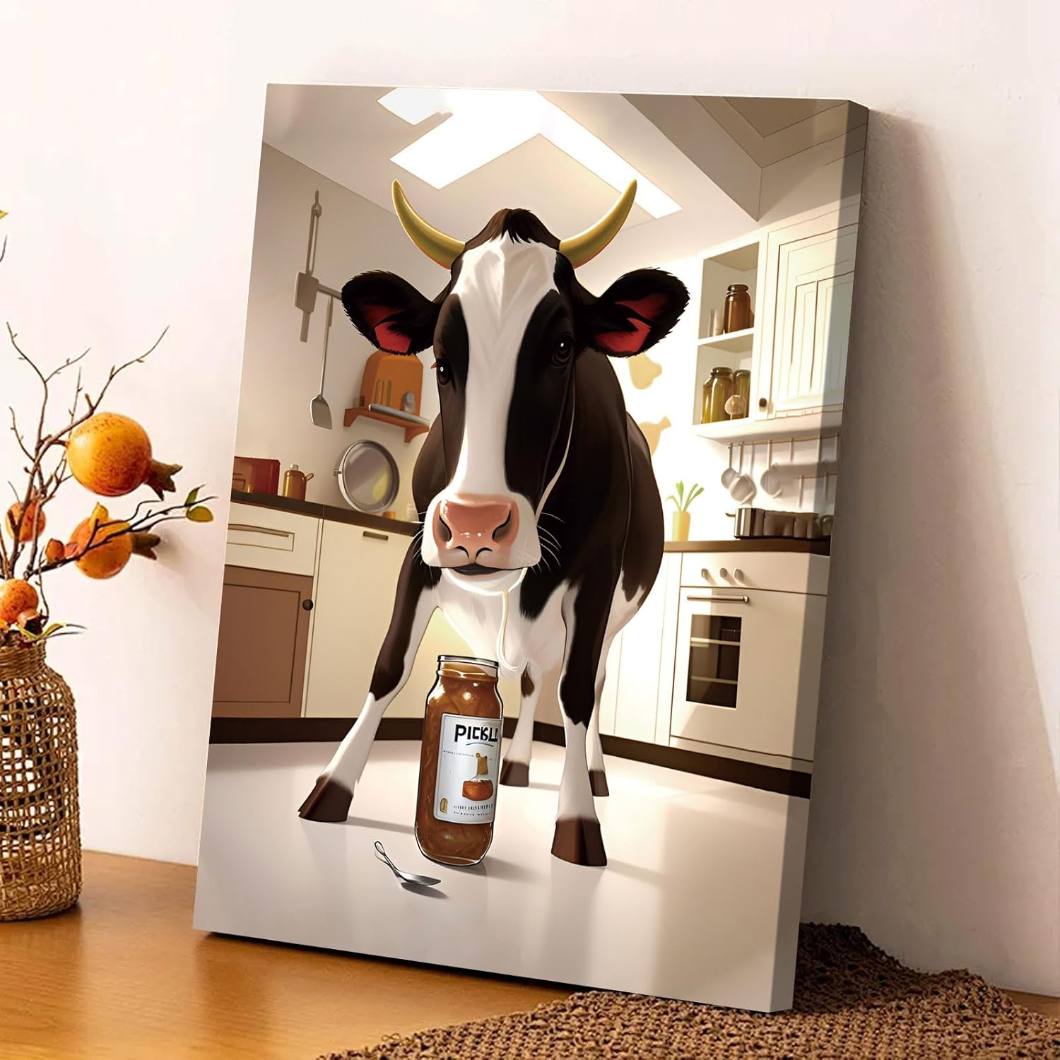 Cow Wall Art Canvas Prints Dining Room Wall Decor,Funny Animal Framed Art Posters Kitchen Farmhouse Aesthetics Set of 4 (8"x10")