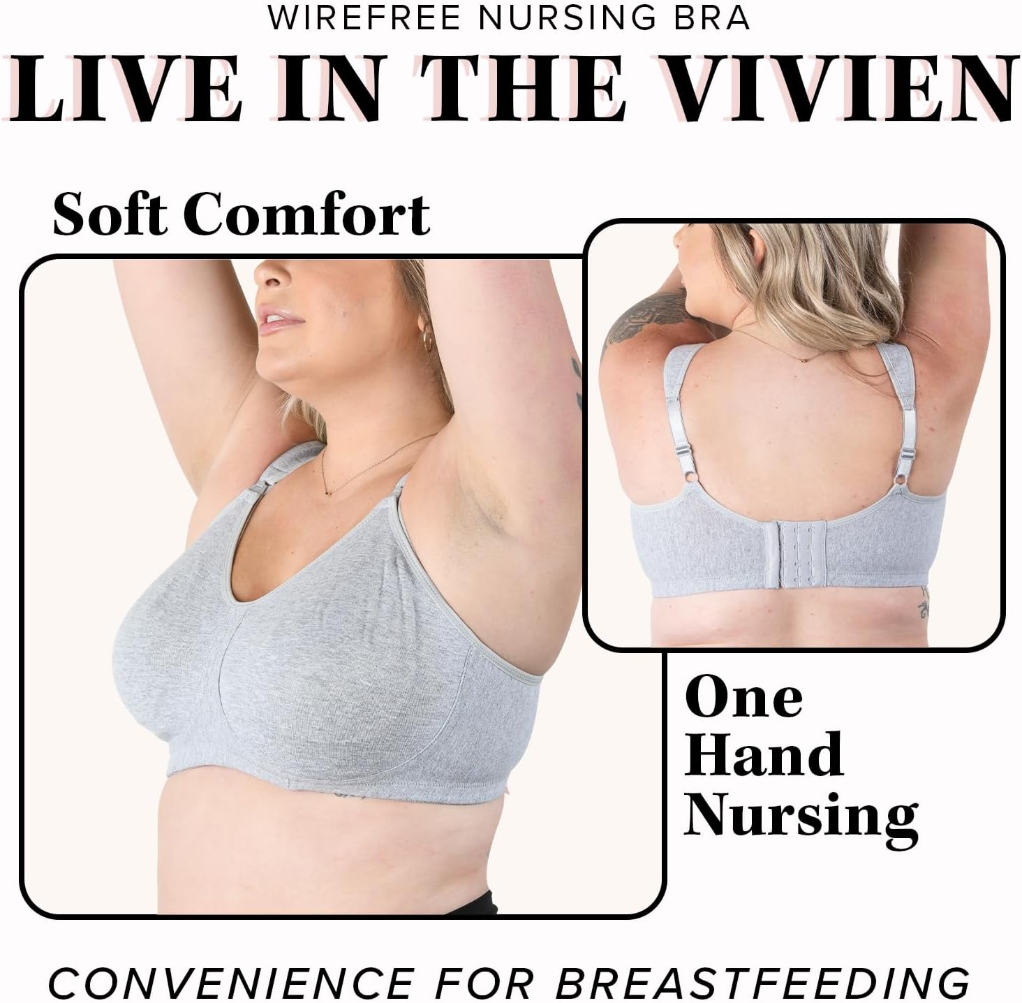 LEADING LADY, Vivien, Wireless Nursing Bra, Cushioned Straps, Unlined Fold-Down Cups, One Hand Nursing Clasps, 36B-42DD