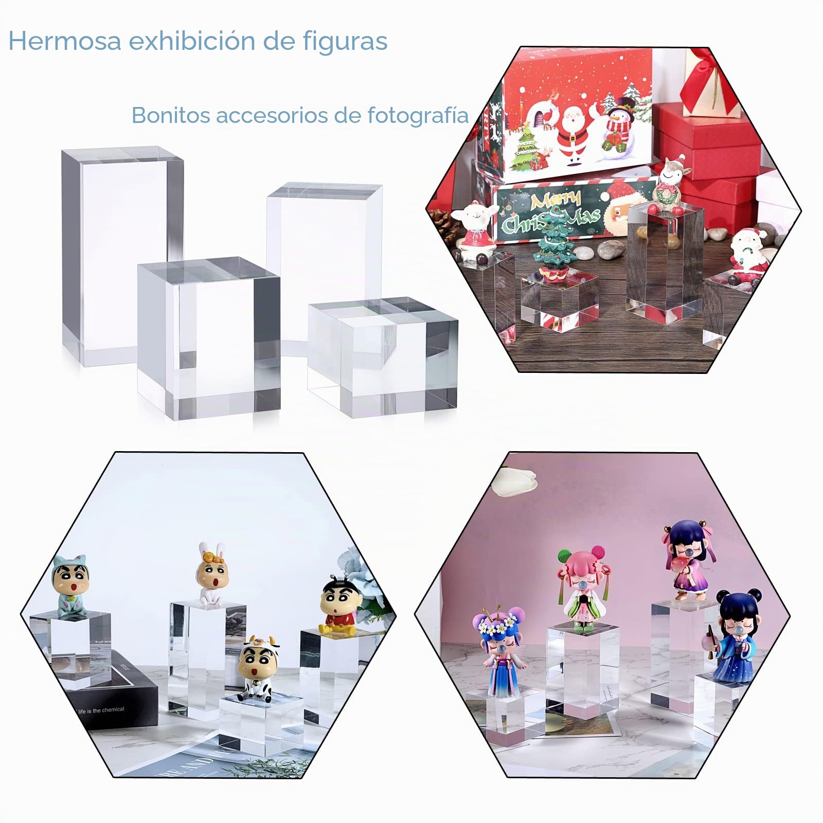 BTSKY 4 soportes de exhibición de acrílico de cubo, bloques de exhibición cuadrados sólidos transparentes, soportes elevadores de exhibición para colecciones de joyas, figuras | Accesorios de fotografía, accesorios para posar fotos, soporte elevador para