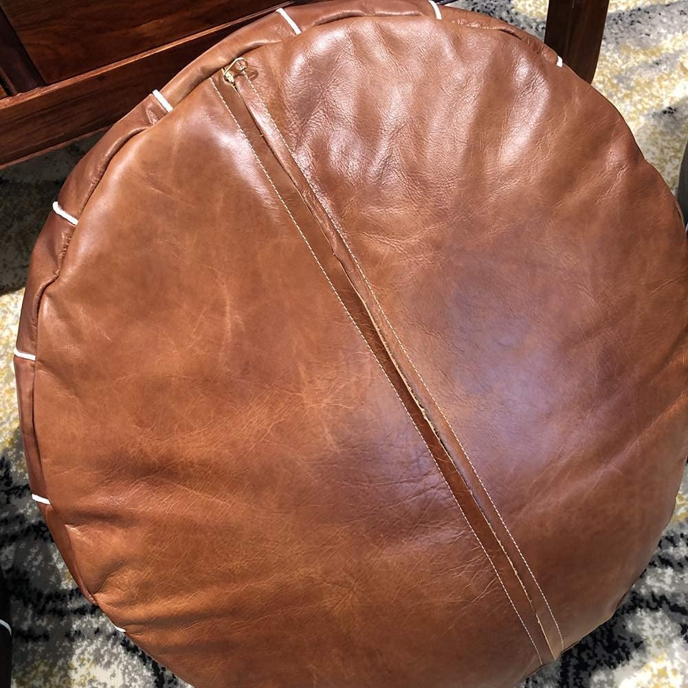 Pouf Cover, Moroccan Footstool Comfort Cushion Pouffe Unstuffed Round Leather Bean Bag Chair Footrest Soft Storage Solution-Green Tea 58x30cm,Dark Green-58x30cm(23x12inch)