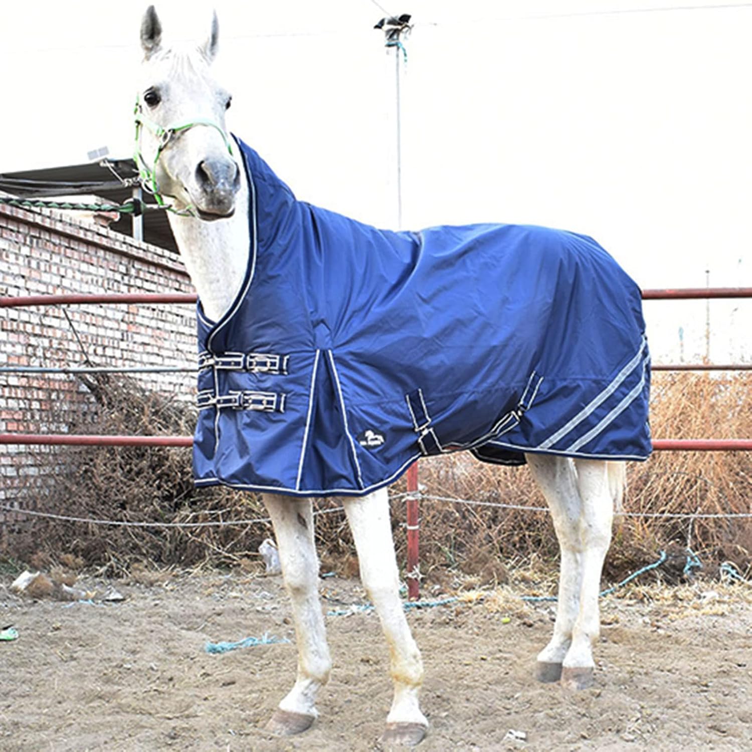 KLUFO Lightweight Turnout Rugs for Horses, 1200D Cotton Plus Windproof and Warm Horse Blanket in Winter, Outdoor Waterproof and Breathable Horse Sheet with Tail Flap,for Horse Competition Riding