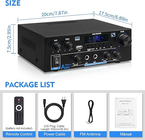 Miniatura 7 de Amplificador Bluetooth AK-55 Plus Receptores Estéreo Amplificador 2.0 Canal RMS 70W x2 Mini Amplificador de Potencia para Altavoces con chips