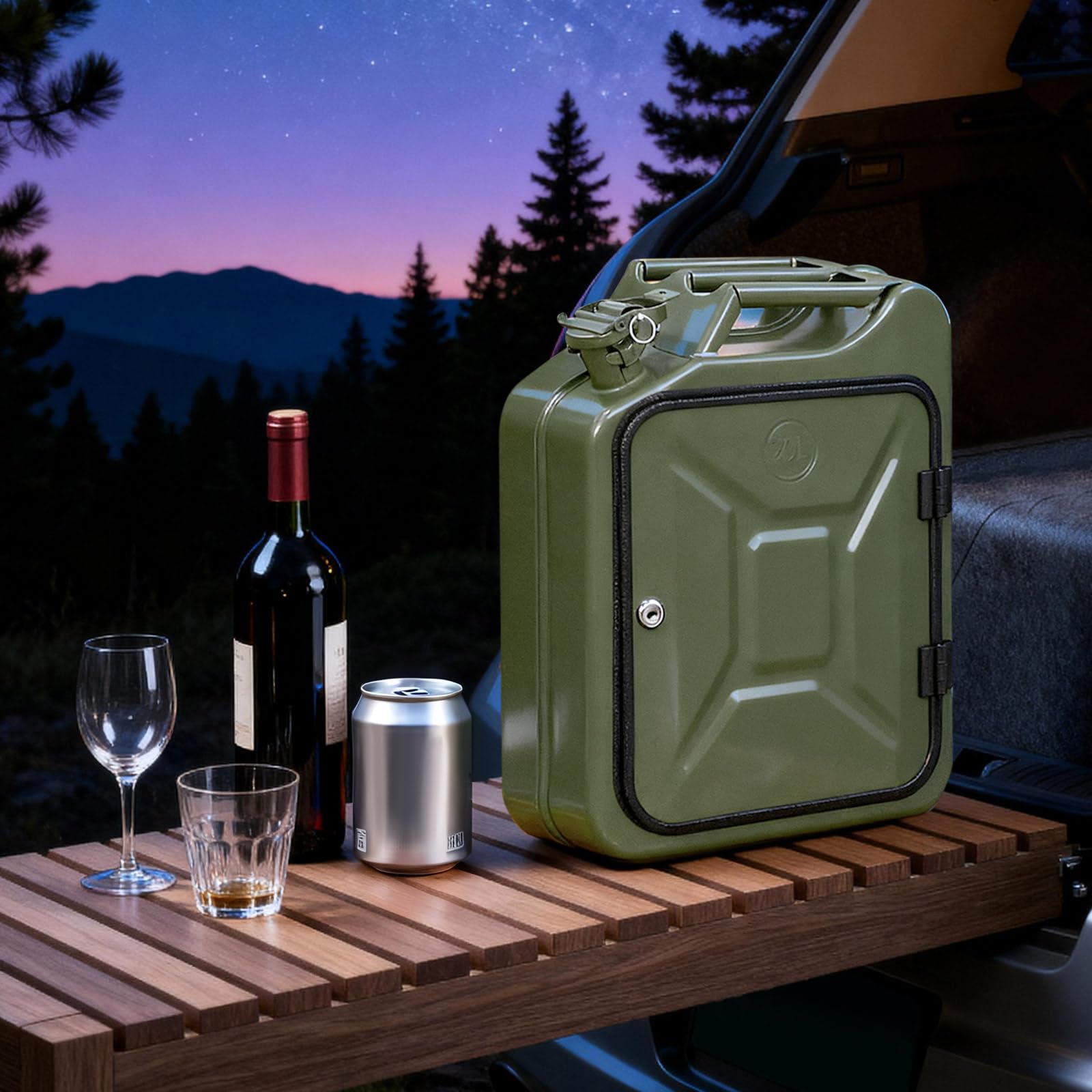 Bidon en métal, mini bar verrouillable avec compartiments en bois, cadeau pour homme, bar mobile, 35 x 15,5 x 47 cm