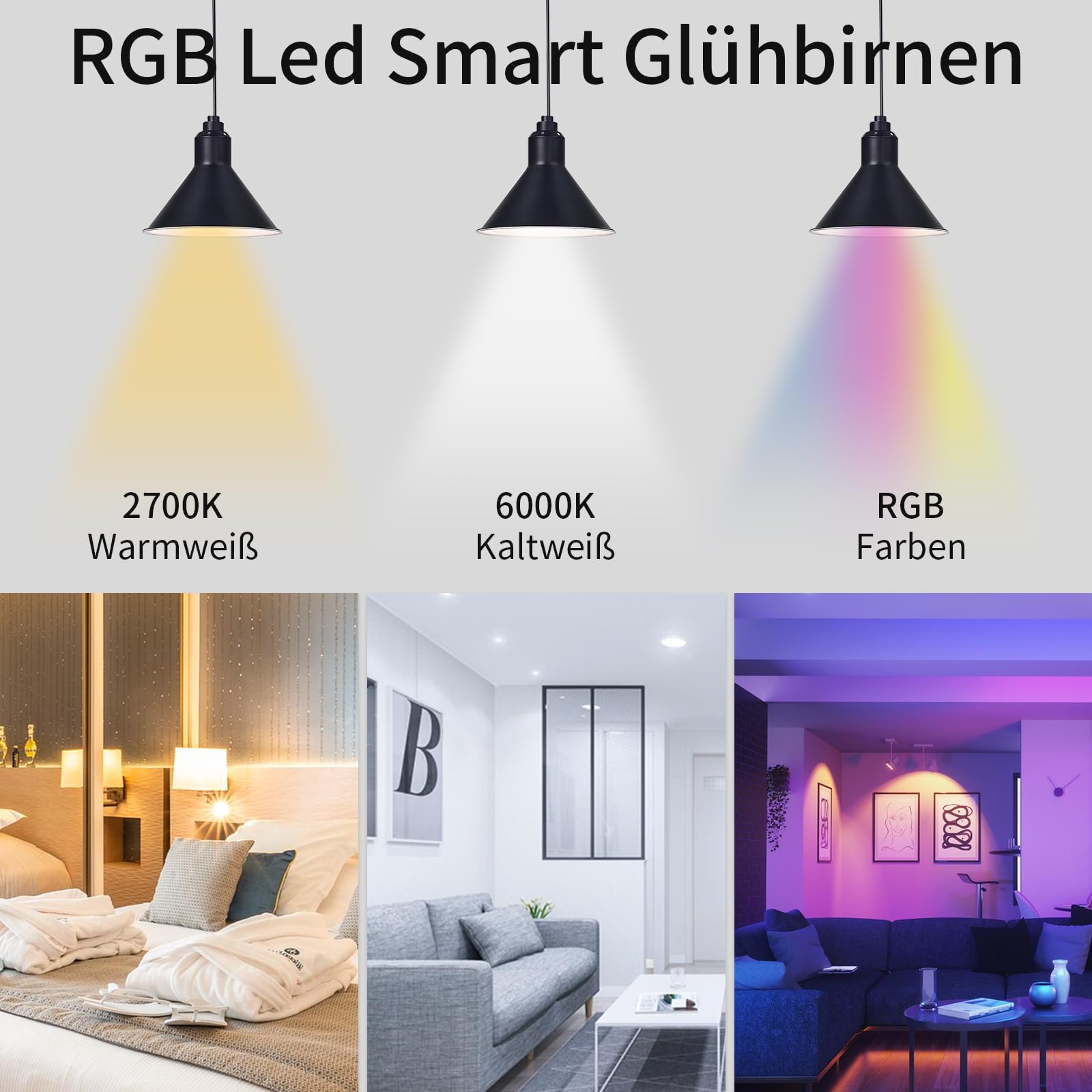 I-SHUNFA Bombilla Inteligente WiFi E27 RGB LED, Cambio De Color Con Sincronización De Música Lámparas, 10W, 12 Escenas, 16 Millones De Colores DIY, Trabajar Con Alexa Google Home App (3PCS)