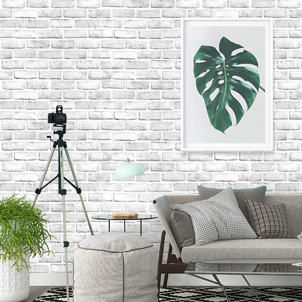 Brick Wallpaper Peel and Stick Contact Paper 197inL 18inW Faux 3D Brick Contact Paper for Wall White Gray Self Adhesive Removable Wallpaper Backsplash Bedroom Wall Sticky Waterproof Thick