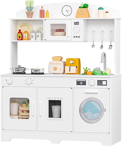 Juego de cocina para niños, juego de cocina de madera para niños con almacenamiento y detalles realistas, juego de cocina de juego de simulación con