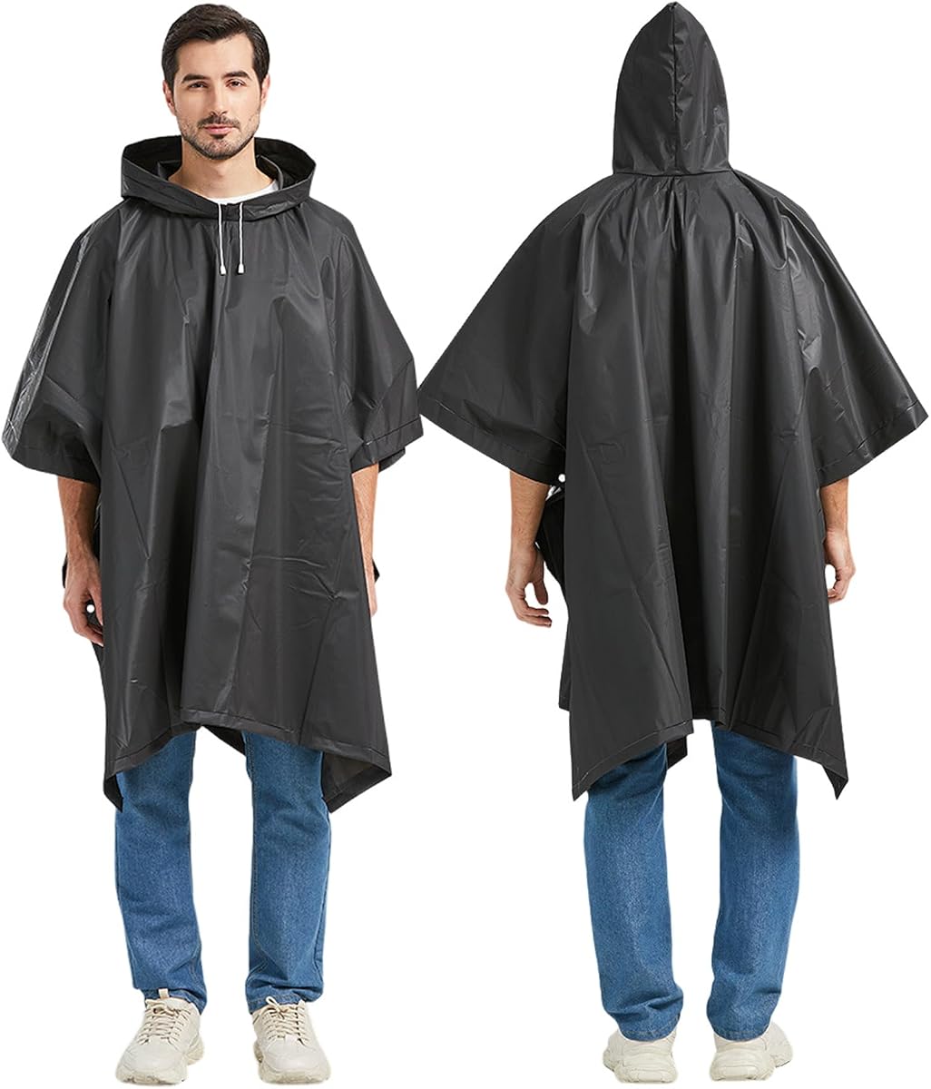Rain Ponchos for Adults, 2 Pack Raincoats Jacket Reusbale with Drawstring Hood Sleeves for Women Men