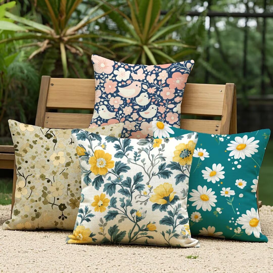 Fundas Cojines 40x40 cm Exterior Cojines Primavera Fundas de Almohada Juego de 4, Cuadrados Funda Cojin Verano Almohadas con Cremallera Invisible, Sofa Cama Decorativos para Hogar, Jardín, Salón Ym93