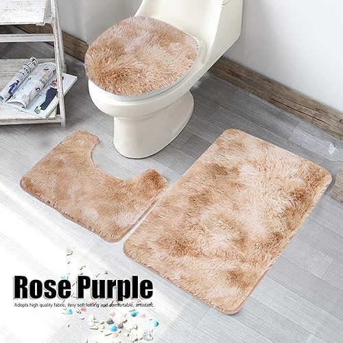 Miniatura 3 de Juego de alfombras de baño, 3 piezas suaves antideslizantes y cubierta para tapa de inodoro, decoración del hogar y comodidad (amarillo)