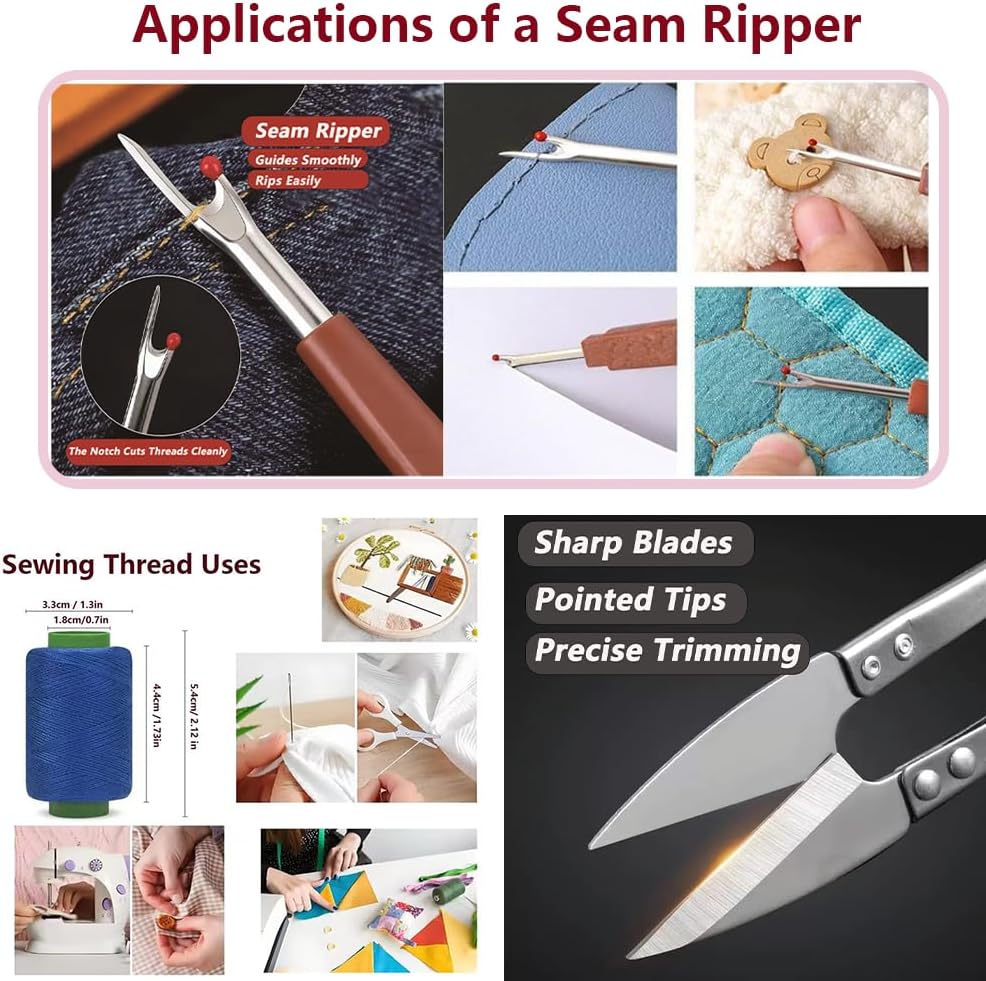 39 Pieces Big Eye Stainless Steel Needles Set, Sewing Kit for Hand Sewing, Embroidery and Quilting Includes Thread, Threader, Thimble, Scissor, Portable Storage Case for Fabric, Denim, Leather - Image 6