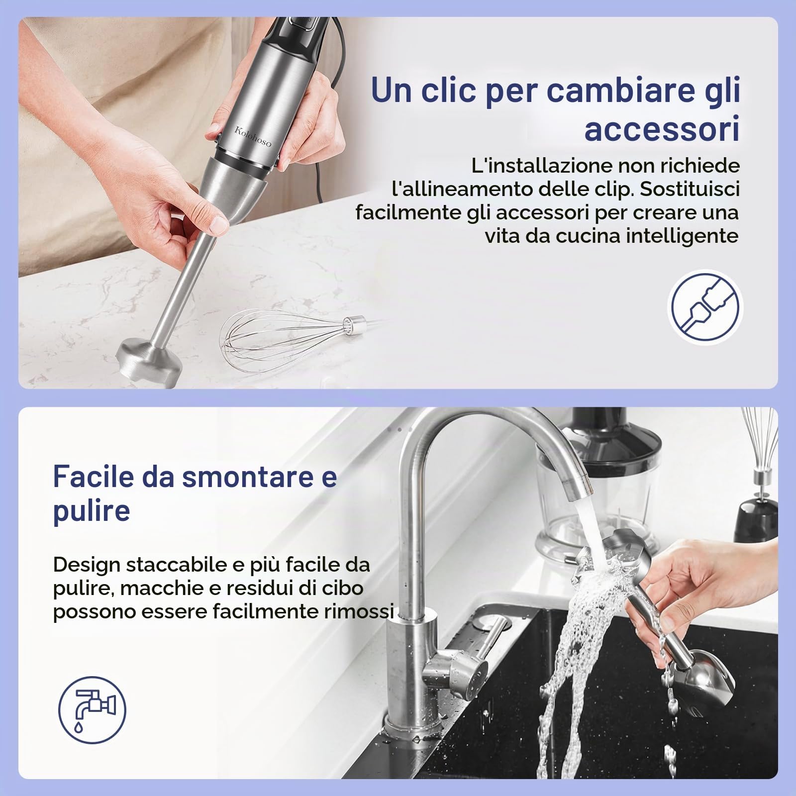 1500W Frullatore a Immersione 4 in 1 da 25 Velocità e TURBO | Multifunzione Immersione, Mixer Cucina con Frusta Tritatutto da 500 ml e Misurino da 700 ml per Preparare Pappe Zuppe e Salse