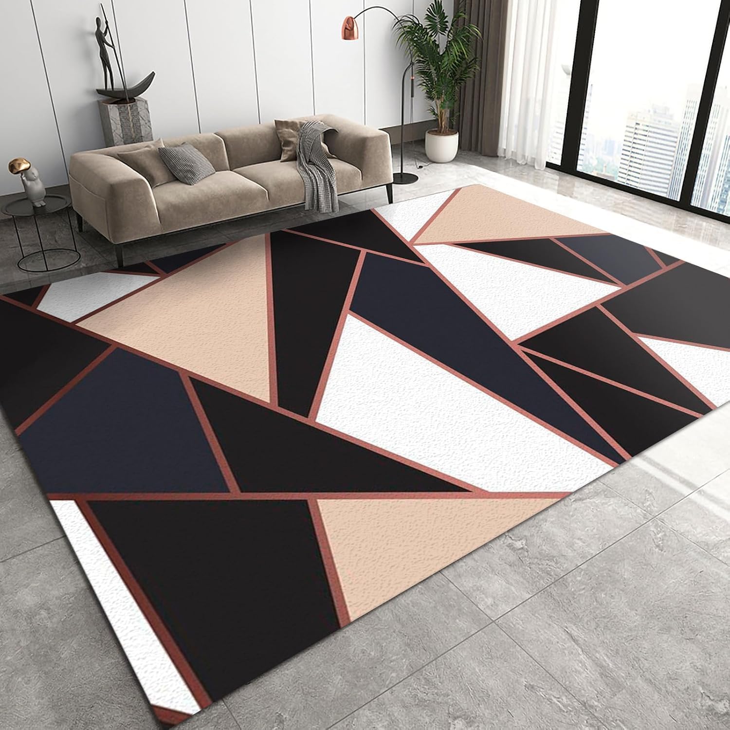 Tapis lavable et facile à nettoyer en flanelle douce géométrique imprimé 3D