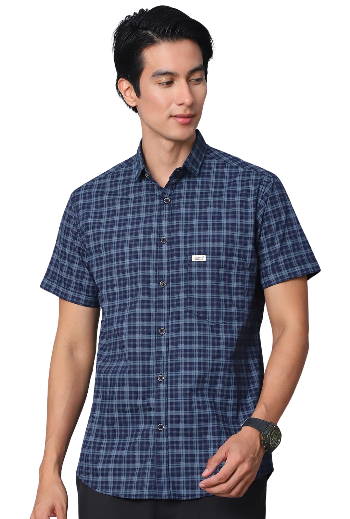 Majestic Man Men Comfort Slim Fit Checked Pure Cotton Half Sleeve Casual Shirt