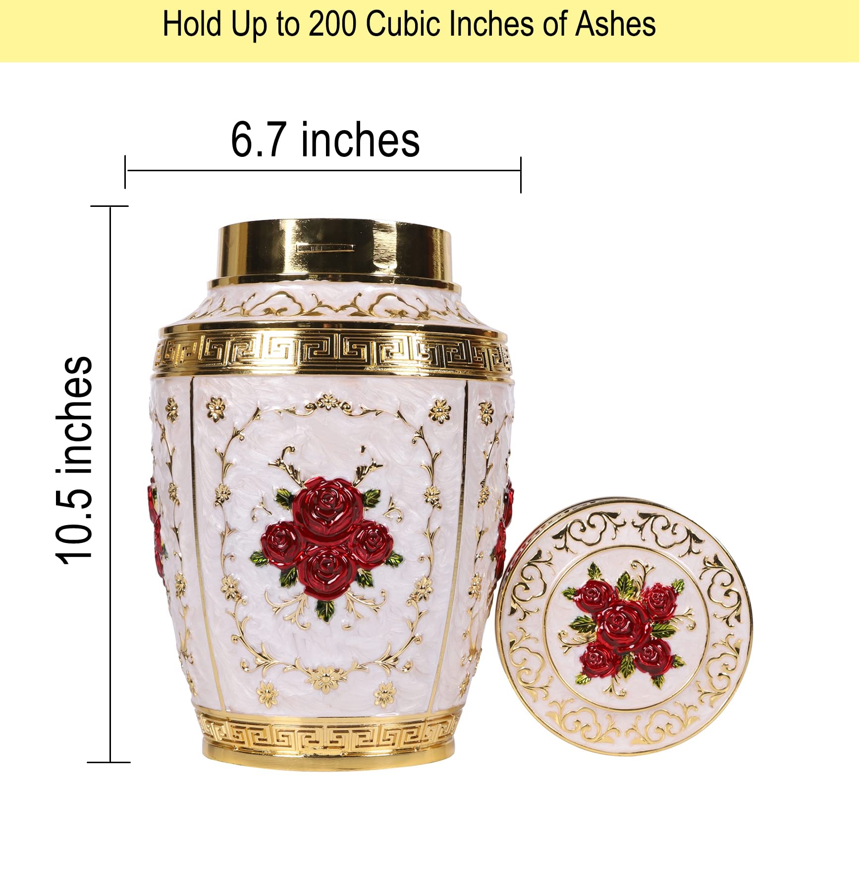 Urne Funéraire Grande Capacité Pour Adultes - Jusqu'à 72,6 Kg - Acier Inoxydable, Motif Rose, Avec Pochette Velours
