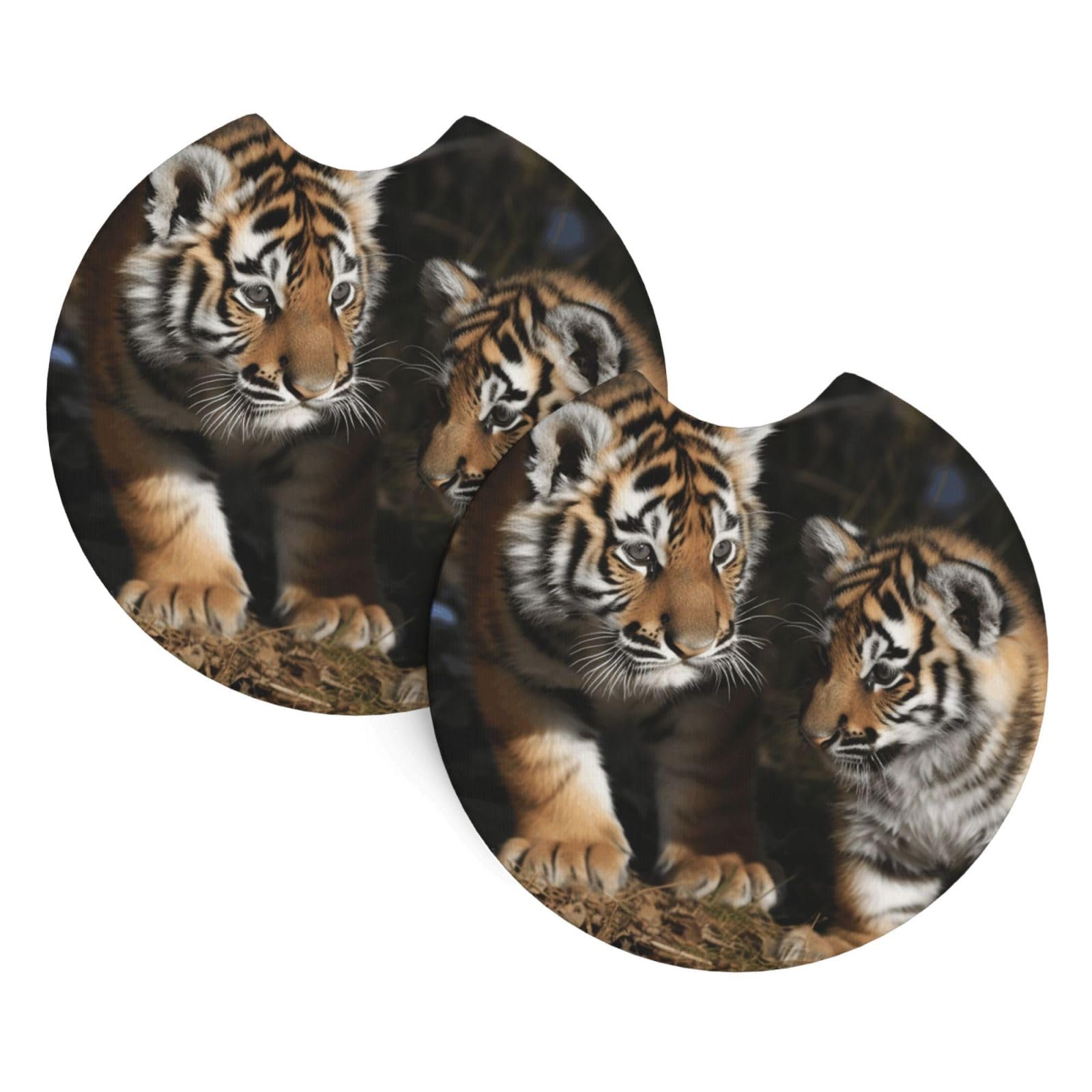 2 Pack Car Coaster for Cup Holders Siberian Tiger Cubs Car Cup Coaster 2.7" Neoprene Non-Slip Automotive Cup Mat Universal Auto Car Interior Accessories for Women Men Cup Pad